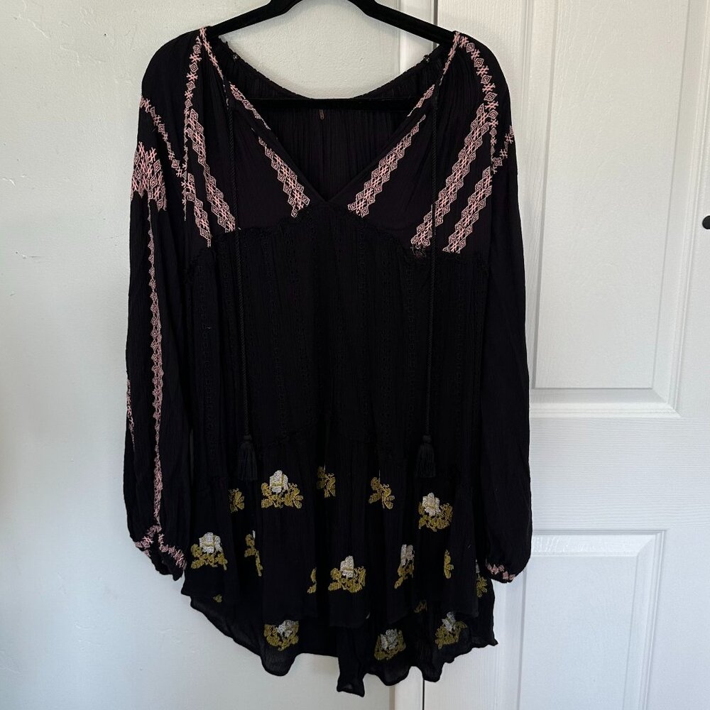 Free People Flowy Black Embroidered Dress Size L